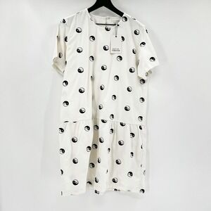 Native Youth Womens White Black Yin Yang Drop Waist Mini Dress Size Medium